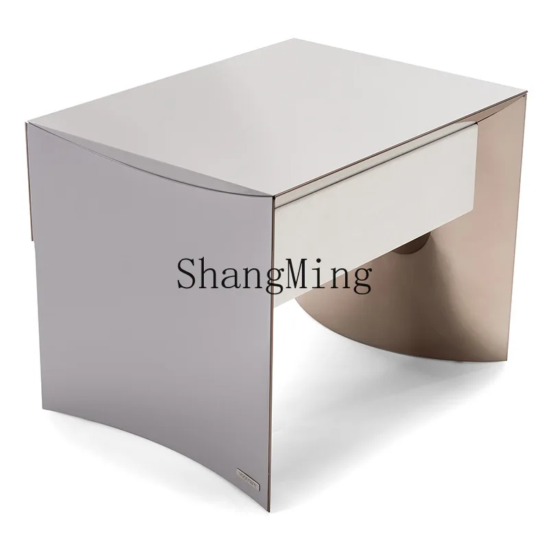 

FG Creative Bedside Table Light Luxury High-End Artistic Bedroom Bedside Small Side Table Stainless Steel Square Storage Cabinet