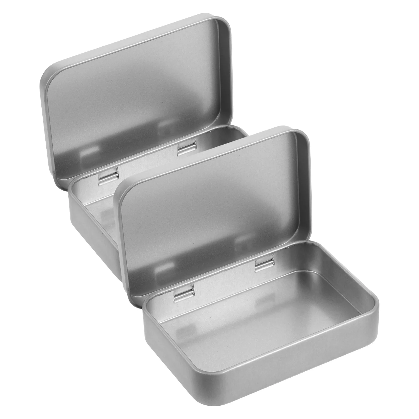 

2Pcs Rectangular Tinplate Box Hinge Lid Compact Metal Storage Container for Sweets Portable Small Tin Case Stylish
