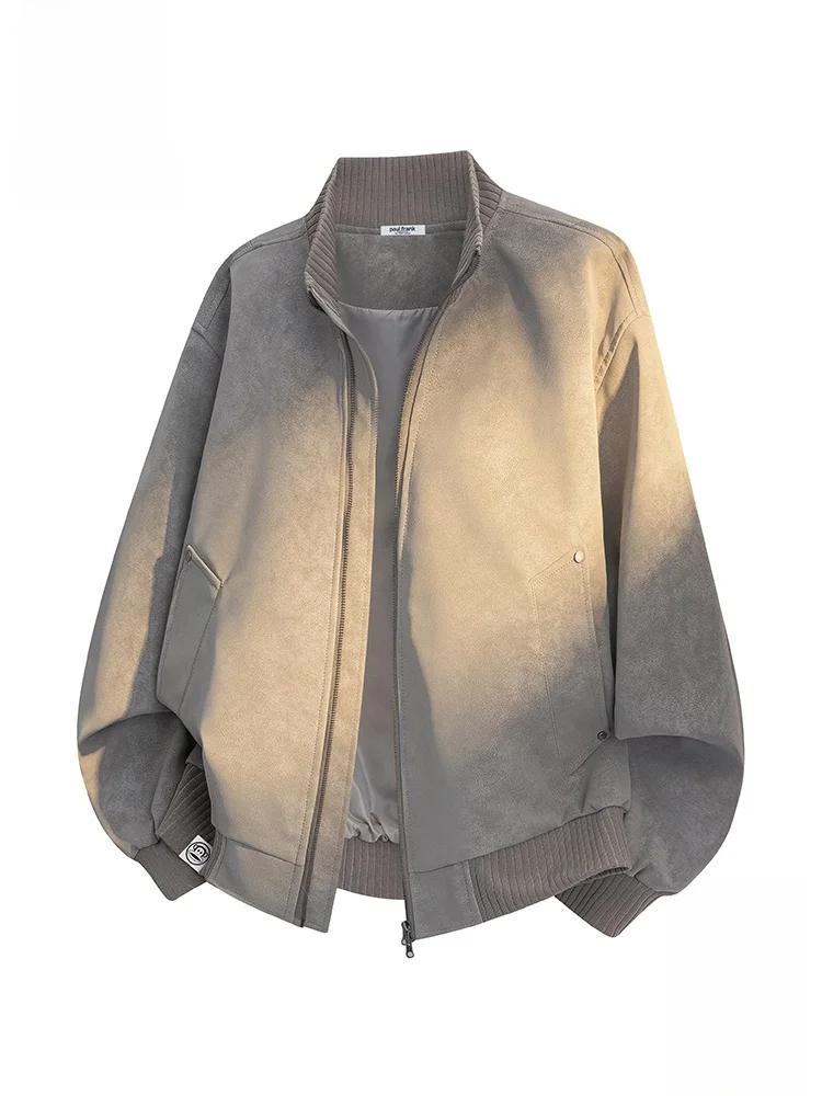 

PaulFrank Monkey Loose Fit Casual Jaet Stand Collar Leather Coat Men's Autumn Faionable Sli American Sle Streetwear