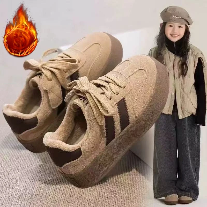 Sapatos de tabuleiro acolchoados para crianças de 3 a 18 anos, damasco, meninos, meninas, sapatos casuais, cáqui, fundo macio, antiderrapante, botas de algodão para crianças