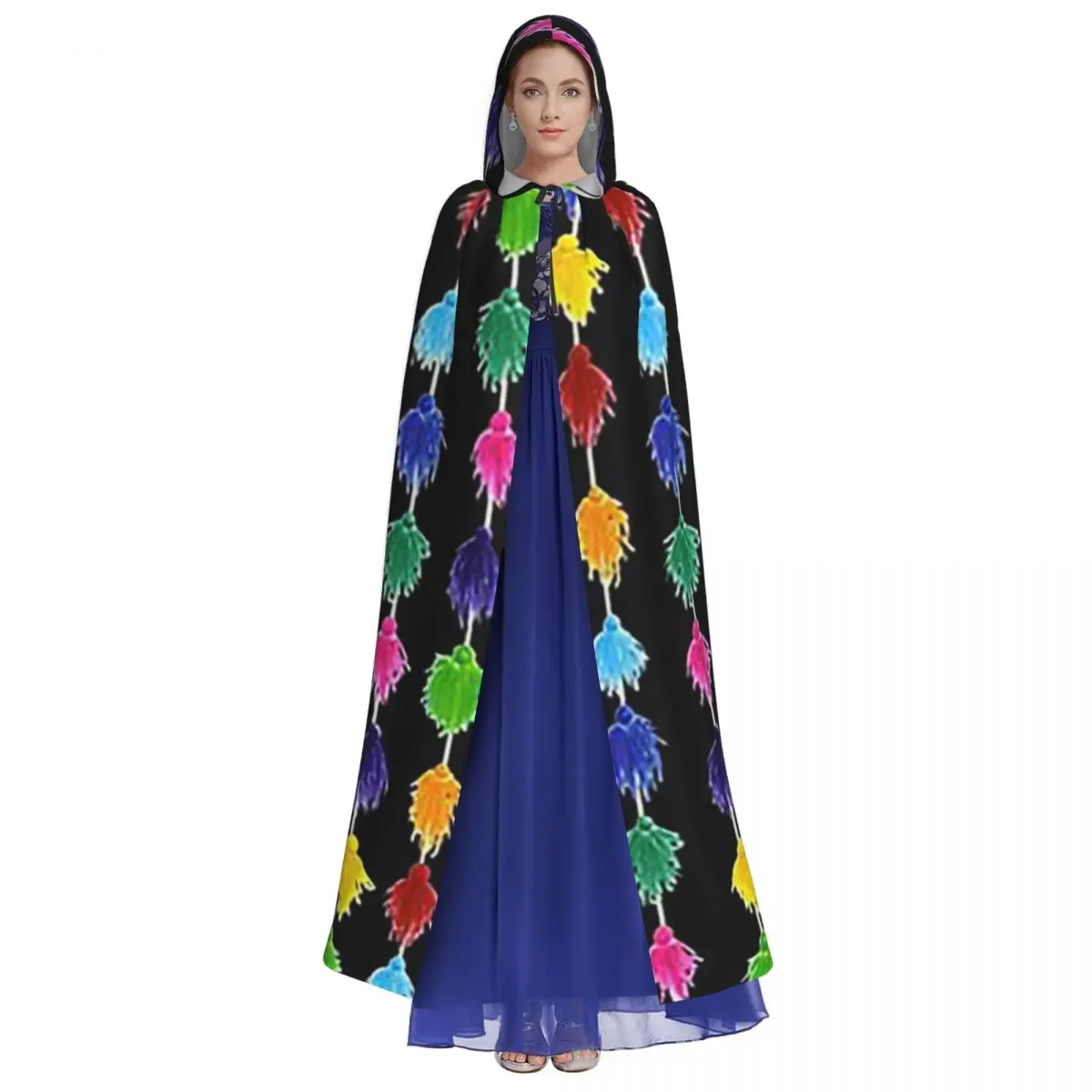 ペルー タッセル ロング フード付きマント 魔女 中世 コスチューム コスプレ ケープ ハロウィンコート 大人用 ユニセックス