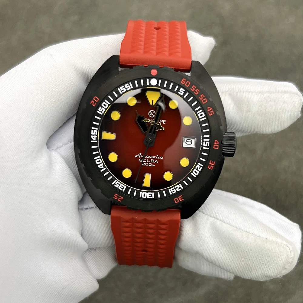 PARNSRPE NH35 42mm Turtle Diver Watch, Vintage Black PVD 316L Steel Case Sapphire Crystal Solid Caseback,