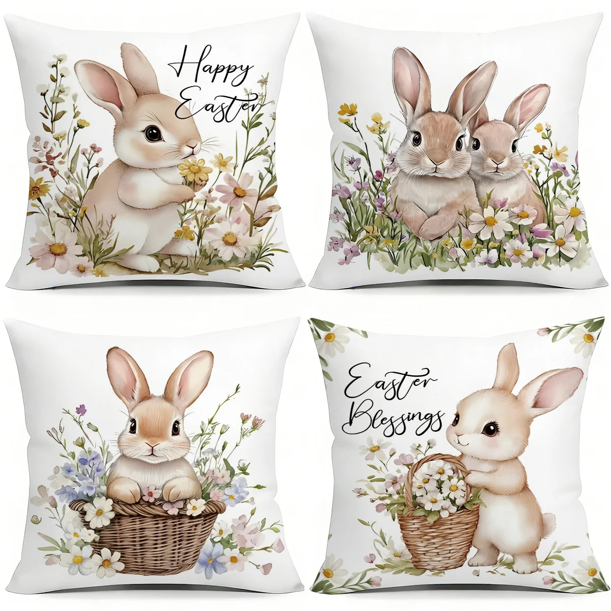 4 Pack Boho Chic Cushion Covers 45x45cm Bold Abstract Leaves Flowers & Patterns for Living Room Patio Decor Zipper