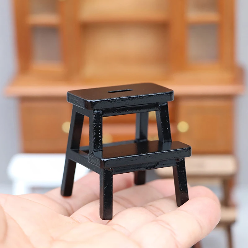 1:12 Dollhouse Miniature Wooden Step Stool Double-Layer Sit Chair Holding Stool Model Simulation Furniture Doll House Decor New