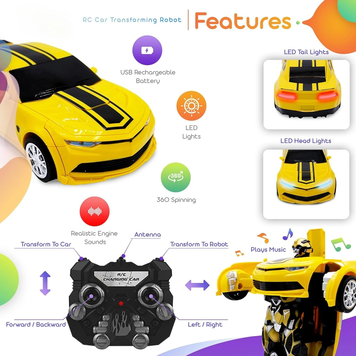 Bambini che trasformano robot RC auto giocattoli per ragazzi 8-13 telecomando regalo giallo