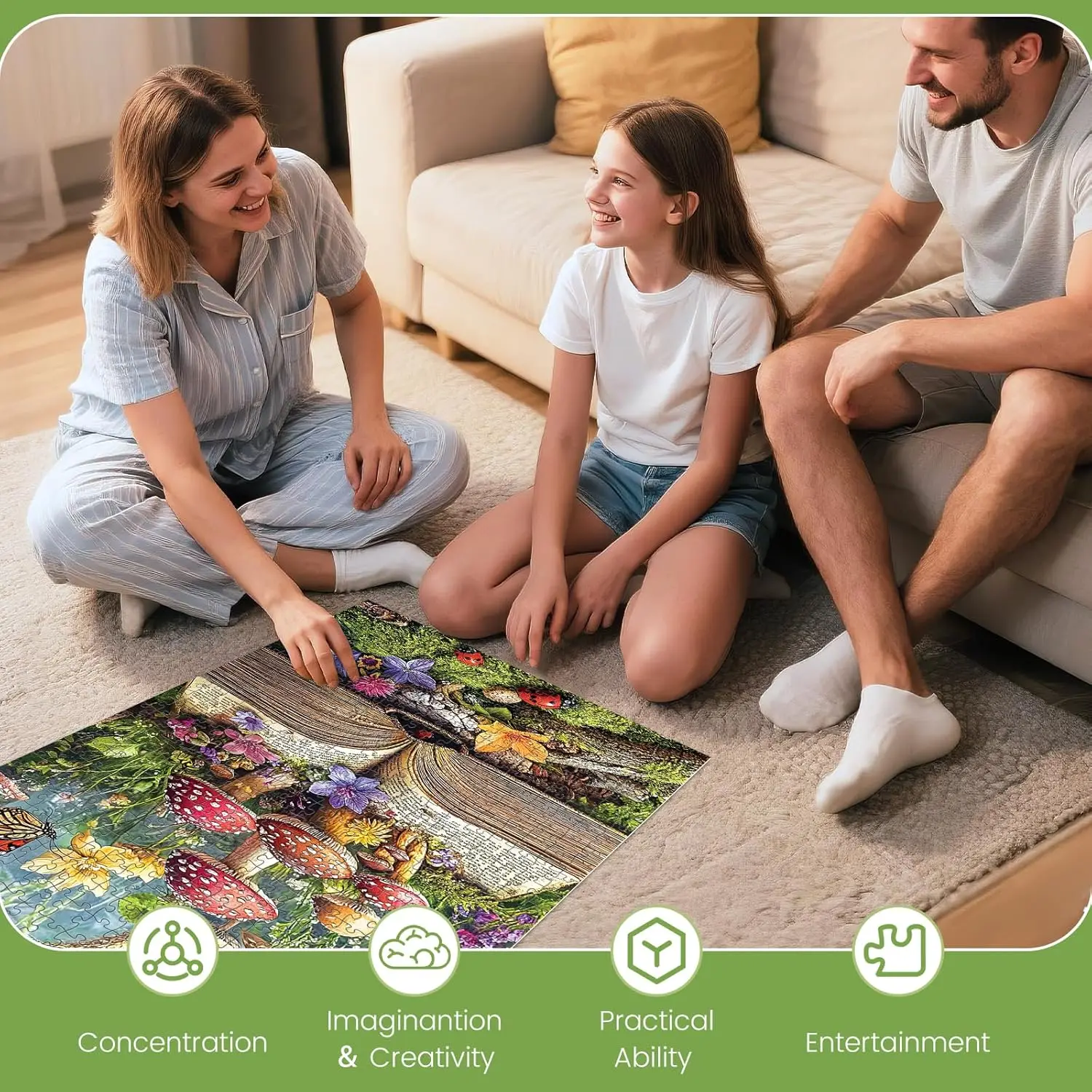 Mushroom Book Fantasy Jigsaw Puzzle 120-1500 Pieces Fairytale Forest Puzzle Gift for Nature Lovers Calming Stress Relief Toy