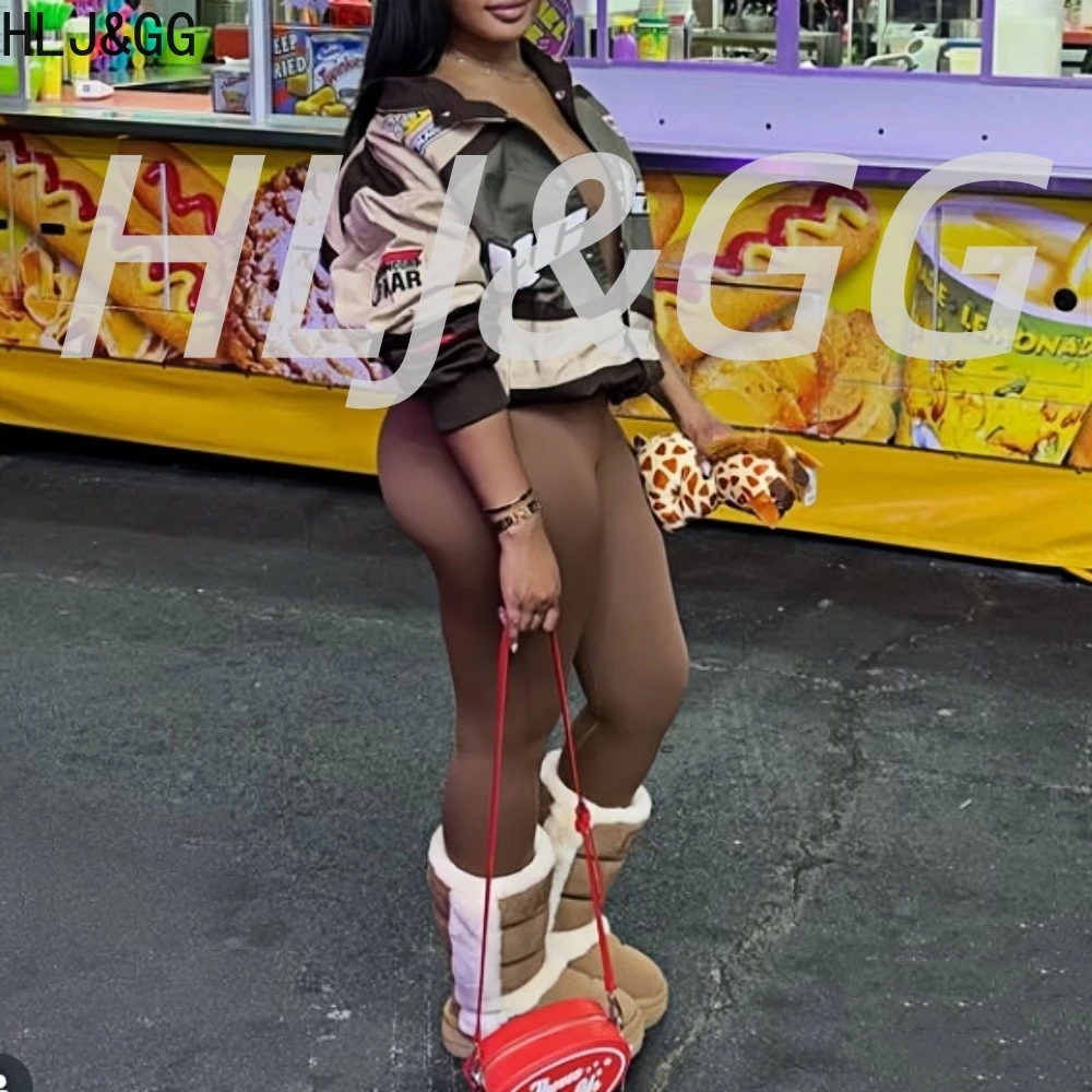 HLJ&GG Fashion Y2K Letter Print Oversize Style Jacket Women V Neck Button Long Sleeve Loose Tops Female Sporty Streetwear 2025