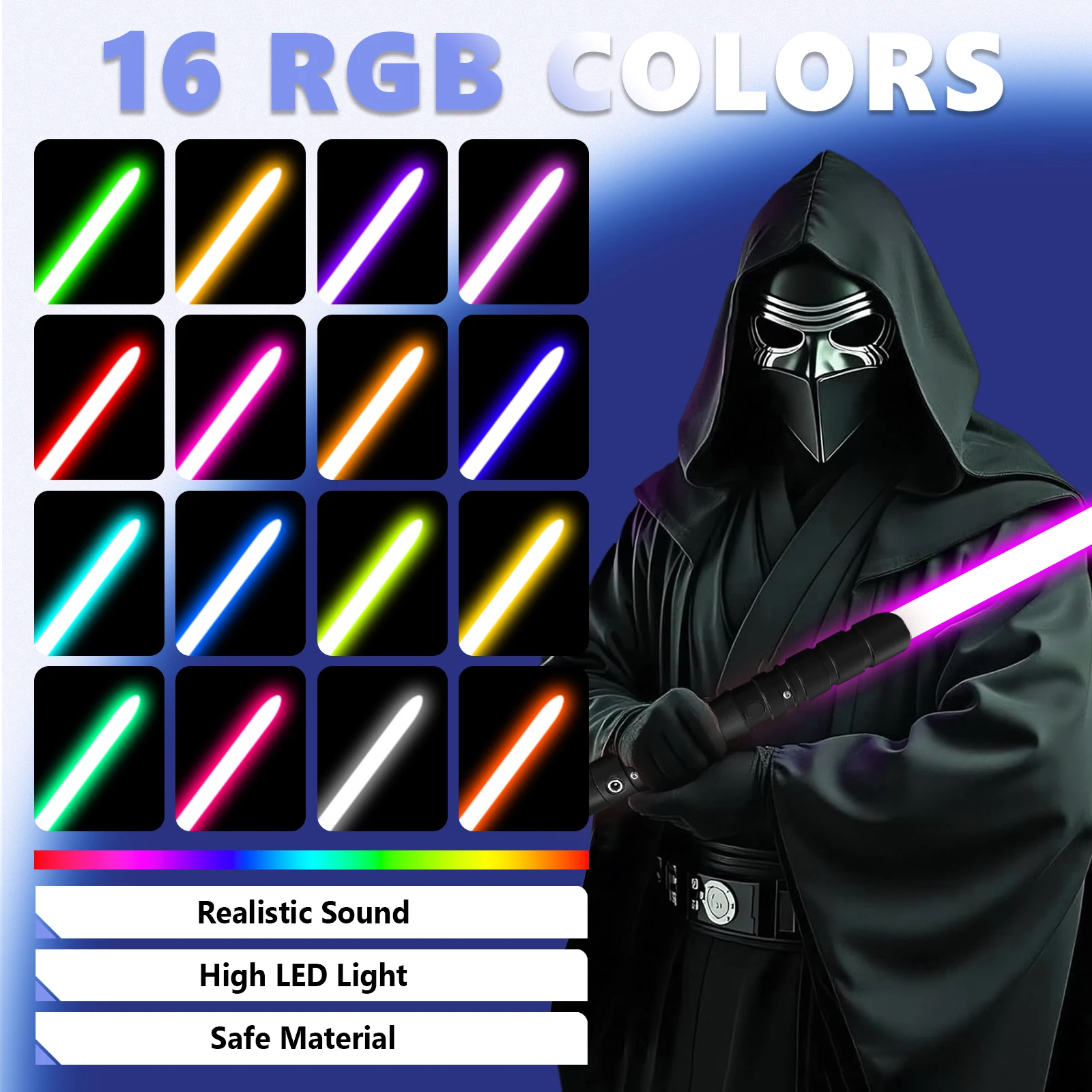 Dueling Lightsaber-97cm,16 RGB Colors,4 Modes&Sounds Light Saber,Metal Hilt, USB Charger, Birthday Gift for Kids Adults
