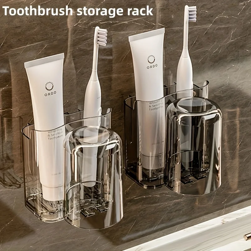 1pc Toothbrush Holder For Bathroom, Wall Mounted Toothbrush Storage Rack, Toothbrush Storage Organizer Bathroom Accessories