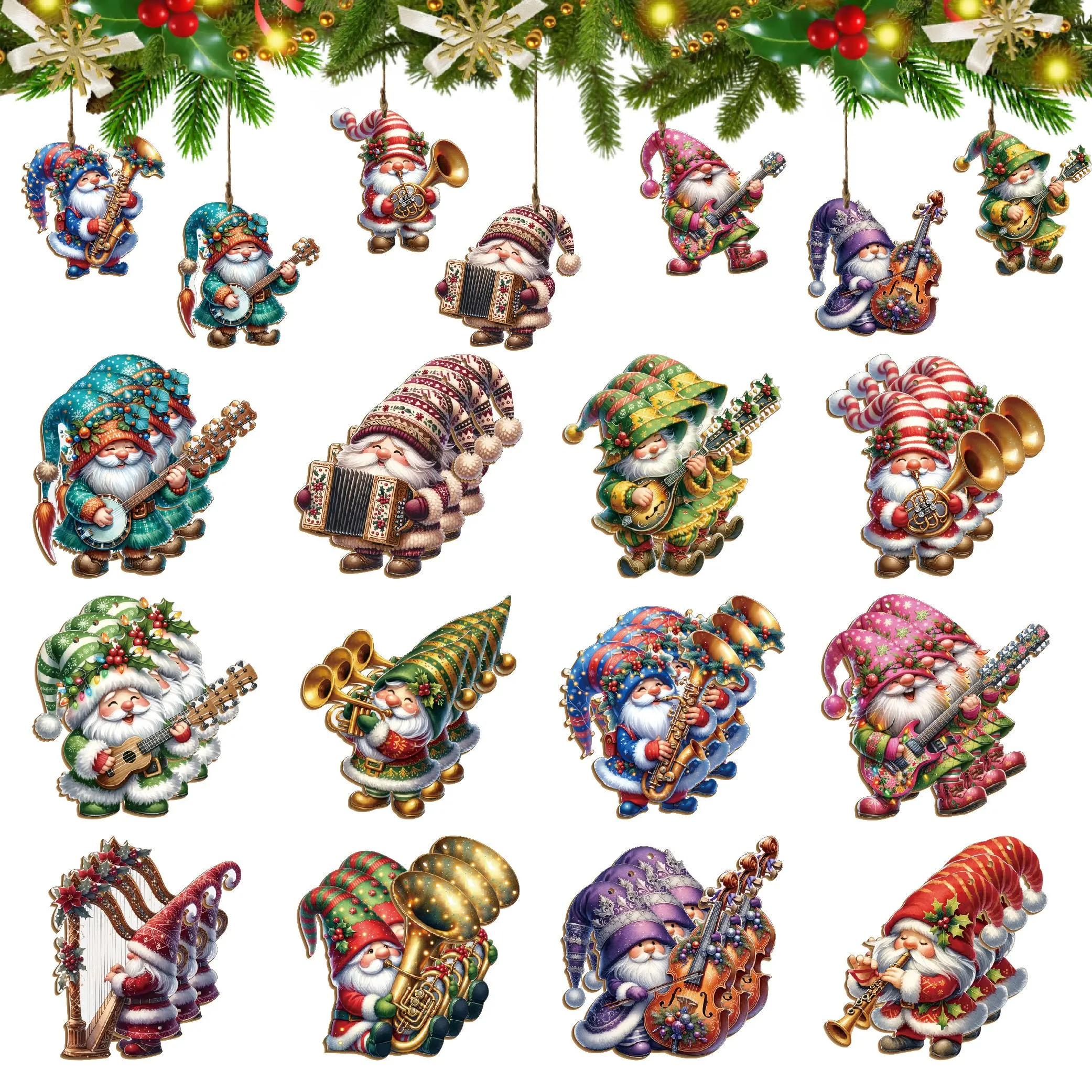 12Pcs Wooden Christmas Gnome H - Musical Instrument Xmas Ornaments 评论和价格