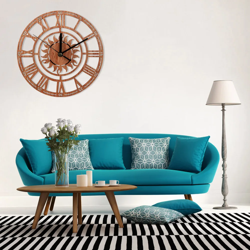 

Charming Wooden Sun Shaped Wall Clock With Roman Numerals Precise Quartz Movement Easy To Install For All Rooms