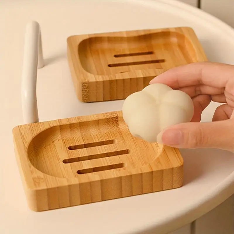 Natural Bamboo Soap Dish 1Pcs Self Draining Grooves Durable For Shower Sink Bathroom Kitchen Use view 4
