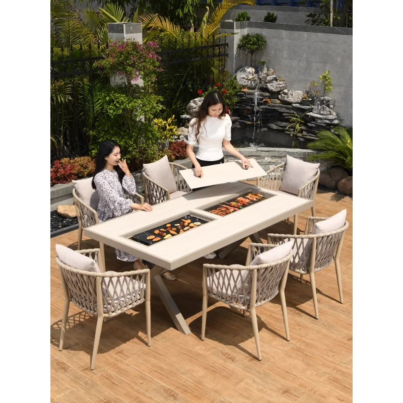 The product can be customizedOutdoor barbecue tables, chairs, leisure courtyards, outdoor barbecue tables, vil la courtyard