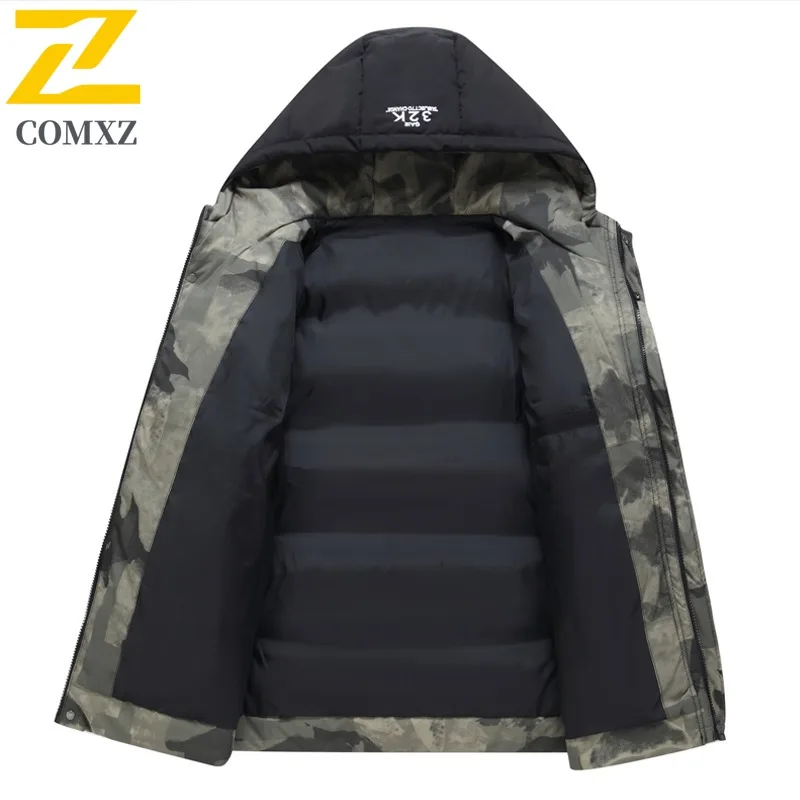 COMXZ الرجال الشتاء Preppy سترة مقنعين قسط جديد تنوعا عادية التزلج التخييم الحشو معطف المشي يندبروف وسادة مبطنة