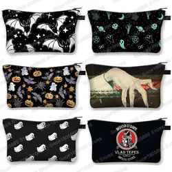 Vampire Cosmetic Case Vampire Bat Ghost Women Makeup Bag Canvas Toiletry Bag Small Clutch Lipstick Cosmetic Bags