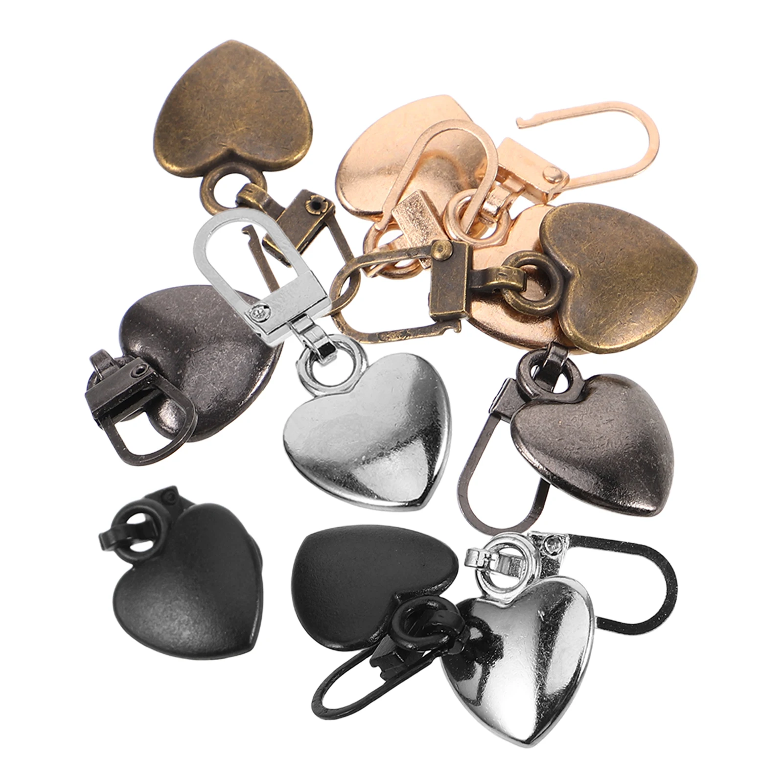 

10pcs Heart Shaped Metal Zipper Pull Replacement for Clothes Bags Shoes Suitcases Detachable Universal Repair Kit