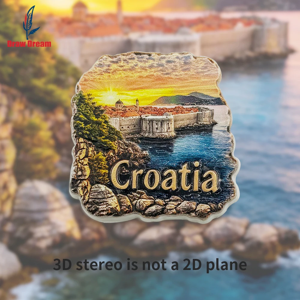 1Pc Croatia Seaside Sunset Creative 3D Fridge Magnet, World Travel Souvenir Collection, Suitable for Home and Office Decoration, Personalized Exclusive Travel Souvenir Magnetic Fridge Magnet, Home Decoration, Kitchen, Room, Office, Cabinet Crafts, Gifts, Holiday Souvenirs, Exquisite Small Gifts