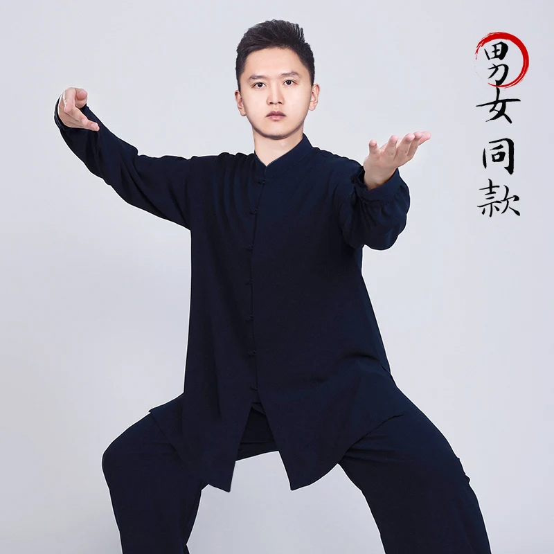 Wudang Tai Chi clothing women's high-end tai chi training clothing men spring and autumn winter long small buckle