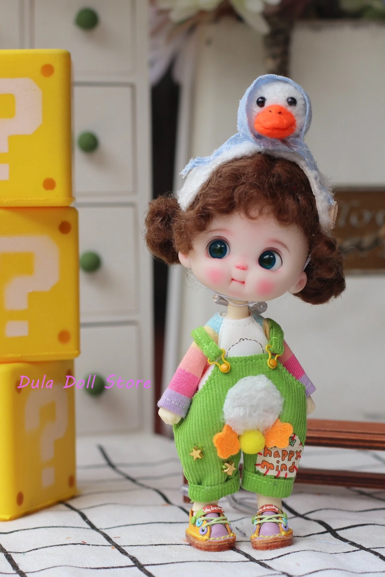 Dula Doll Clothes Dress for Ob11 GSC Doll Strap Pants in Fresh Green