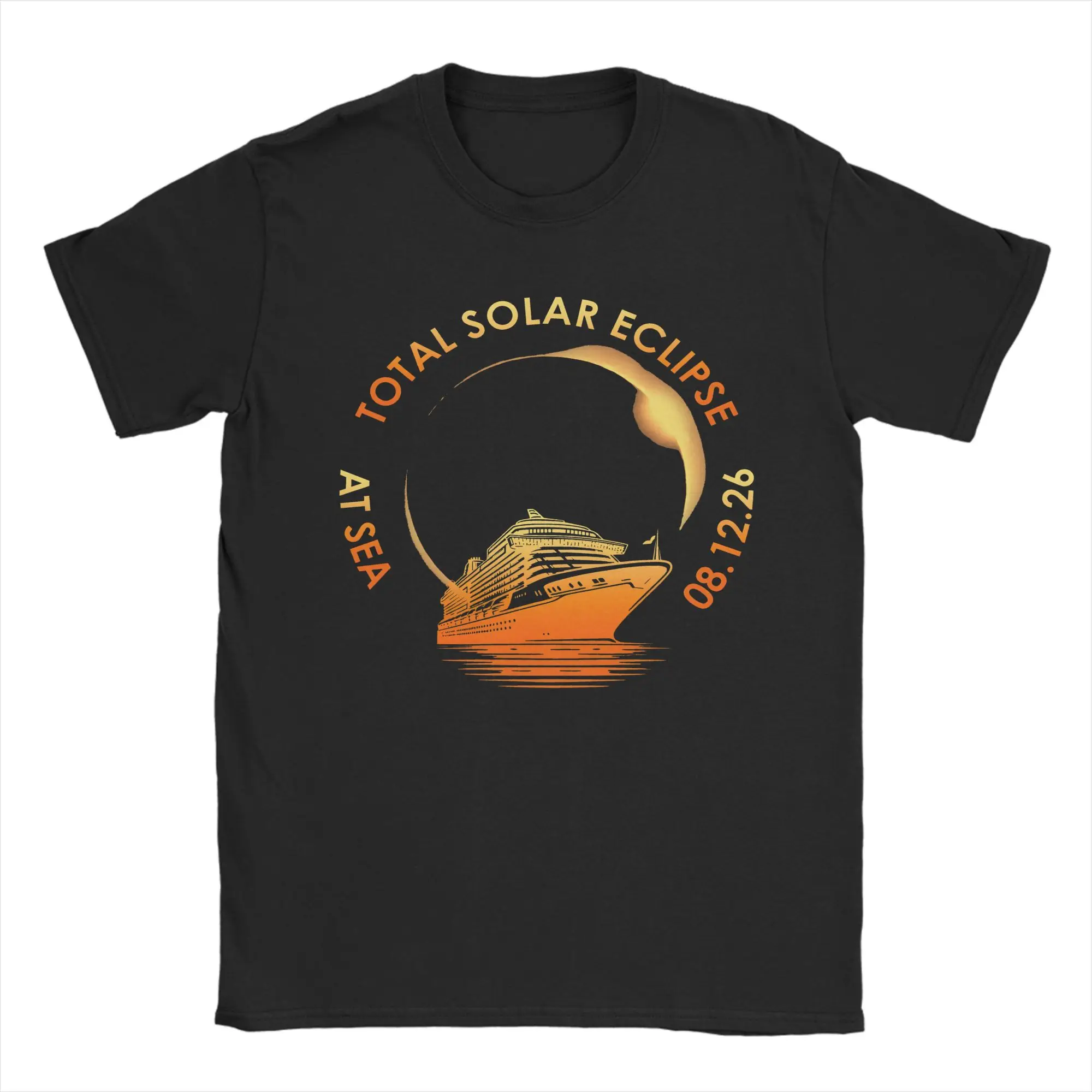 Vintage Total Solar Eclipse At Sea 2026 Cruise Spain Iceland Tshirts Men O-neck Short Sleeve Top Tee  Cotton Summer TopsTops