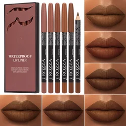 6pcs/set Lip Liner Set 6 Colors Waterproof Matte Longlasting Nude Color Lipstick Pencil Set Brown Lip Liner Lip Pencil