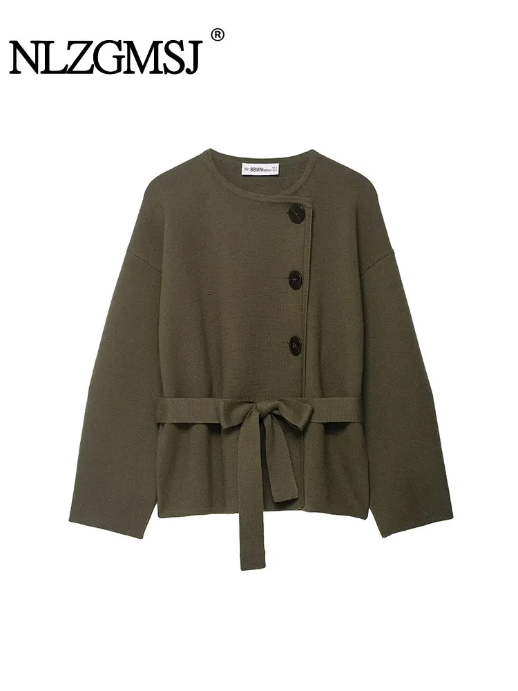 

Nlzgmsj Autumn Winter Knitted Cardigans For Women Button Decoration Long Sleeve frenum Fashion Lady Cardigans Coat