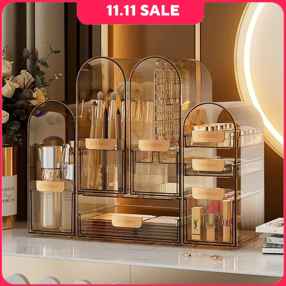 Makeup Organizer Countertop with Drawers Dustproof High Hardness Acrylic Cosmetic Organizers Large Cosmetic Organizer Countertop