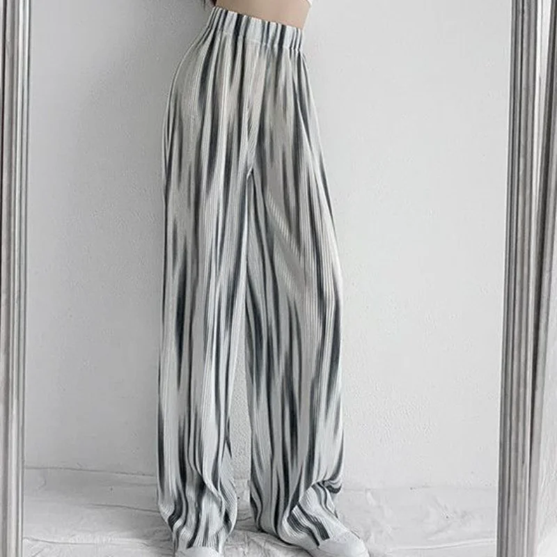 Womens Pants Fluid Clothing Long Trousers Woman High Waist Wide Leg Elastic Vintage Classic New In Aesthetic Trends 2025 90s G