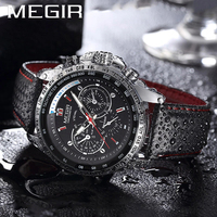 MEGIR Fashion Man's Quartz Analog Wristwatch Brand Waterproof Luxury Leather Watches for Men Casual Black Watch Male 1010