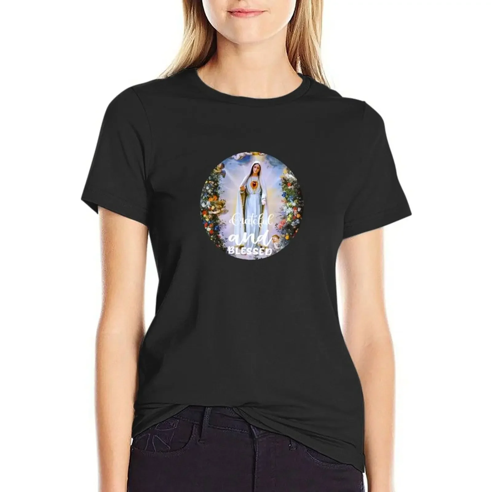 

Virgin Mary Immaculate Heart of Mary Mother of God Our Lady T-Shirt oversized vintage clothes cropped t shirts for Women