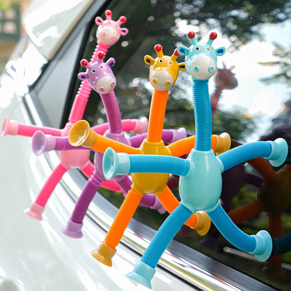 Children\'s Suction Cup Giraffe Toys Pop Tube Suction Cup Pipe Cups Telescopic Giraffe Children\'s Telescopic Tube Toys for Girls