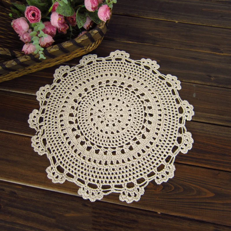 Natural Tablecloth Handmade Crochet Lace Cotton Placemat Table Cloth Doily Cover Pad Heat Resistant Anti-Skidding Pad Decor