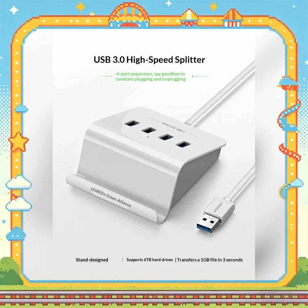 UGREEN 40439 USB 3.0 4 Port Hub Splitter 0.5m USB Expansion Adapter for Laptop Desktop Computer Keyboard Mouse Flash Drive