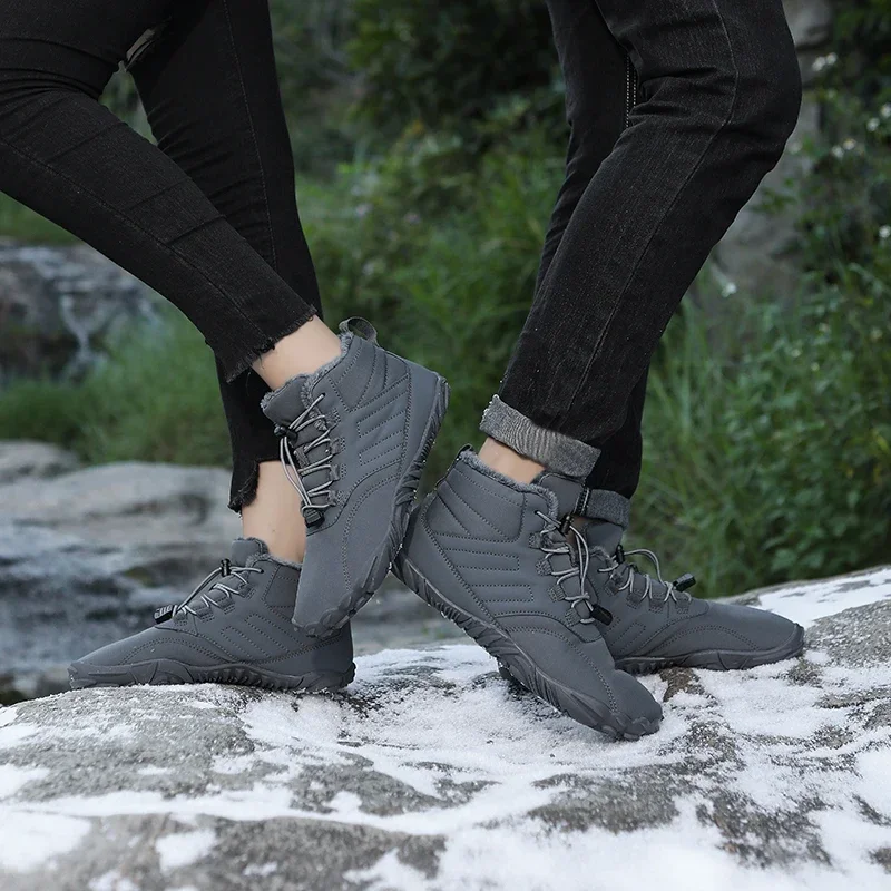 Men Non-slip Hiking Shose BareFoot Boots Winter Waterproof Snow Boots Outdoor Walking Shoe Warm Fur Ankle Leisure
