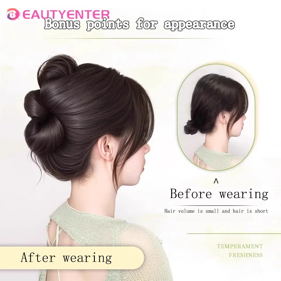 Синтетический парик с шаровой головкой, натуральная пушистая атмосфера, сумка для волос с цветочной головкой, заколка в виде акулы, заколки для волос на спине