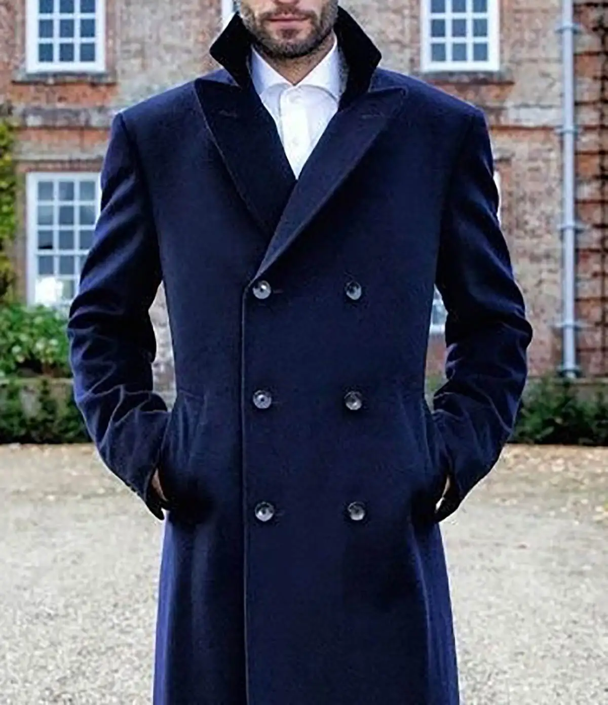 Traje azul marino para hombre, mezcla de lana, solapa con visera, chaquetas para fiesta de graduación y boda, abrigo de una pieza personalizado