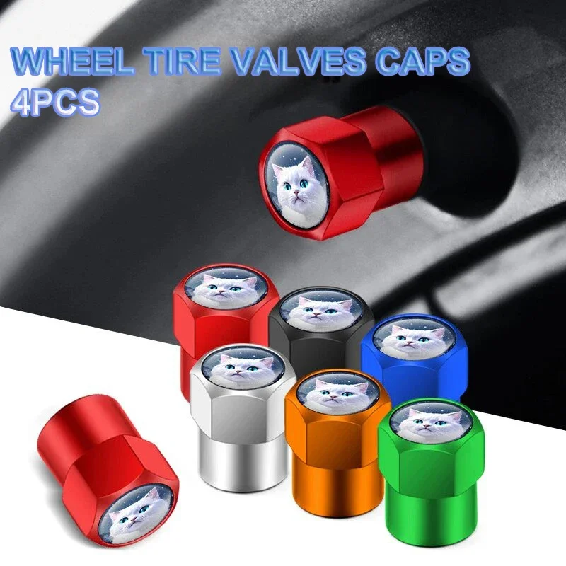 Cartoon Cat Car Wheel Tire Valve Caps  for Skoda VRS Octavia A7 Superb 2 Fabia Rapid Yeti Kodiaq Kamiq Karoq SCALA