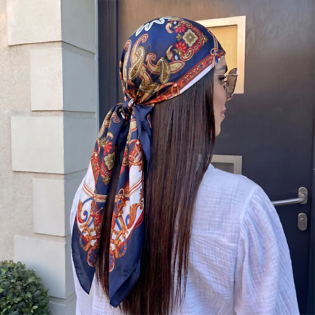 90cm New Silk Shawl Square Scarf For Women Print Headband Foulard Satin Hijab Hair Bands Neckerchief Female Head Wraps Bandana