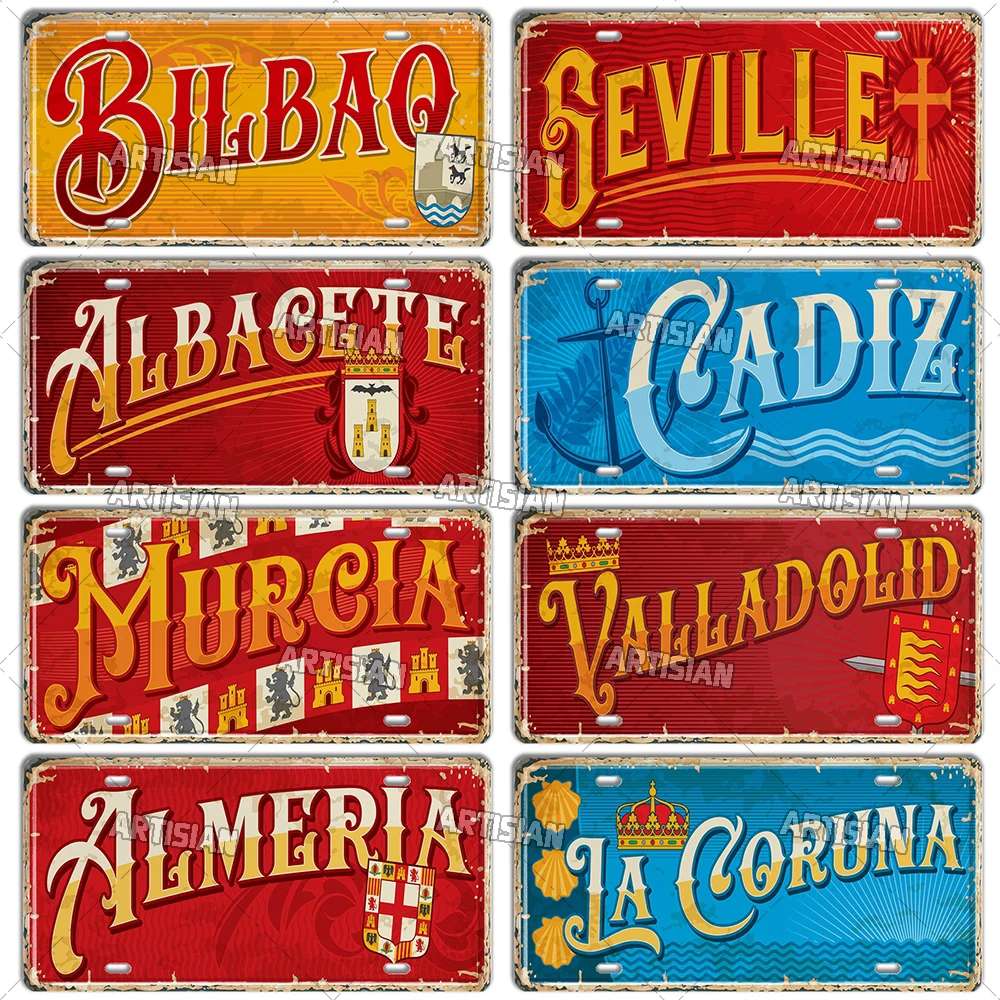 Artisian Spain Landmark License Plate City Metal Tin Plaque Car Metal Sign Wall Decor Garage Bar Pub Club Hotel Cafe Kitchen