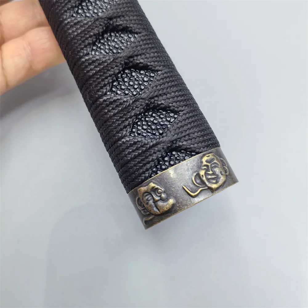 26CM TSUKA HANDLE ALLOY FUCHI MENUKI KASHIRA BLACK SILK ITO FITTINGS FOR JAPANESE SWORD SAMMURAI KATANA HILT PARTS NICE - view 4