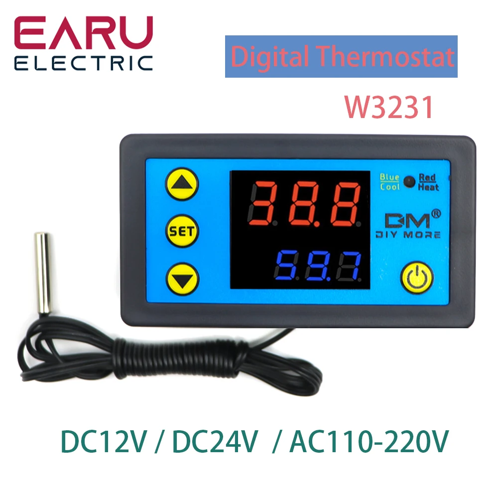 W3231 Digital Display Temperature Controller Thermostat Intelligent Thermometer Control DC12V 24V AC 110~220V +NTC Sensor Module