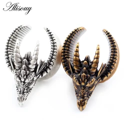 Alisouy 1PC Retro Copper Dragon Buffalo Horn Saddle Ear Tunnels Plugs Expander Stretcher Gauges Earrings Piercing Body Jewelry