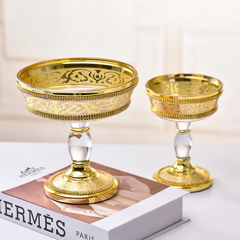 

Hotel Tall Pastry Dessert Fruit Plate Dining Table Fruit Plate European Classical Big Wave Gold Plated Three-piece Fruit Bucket