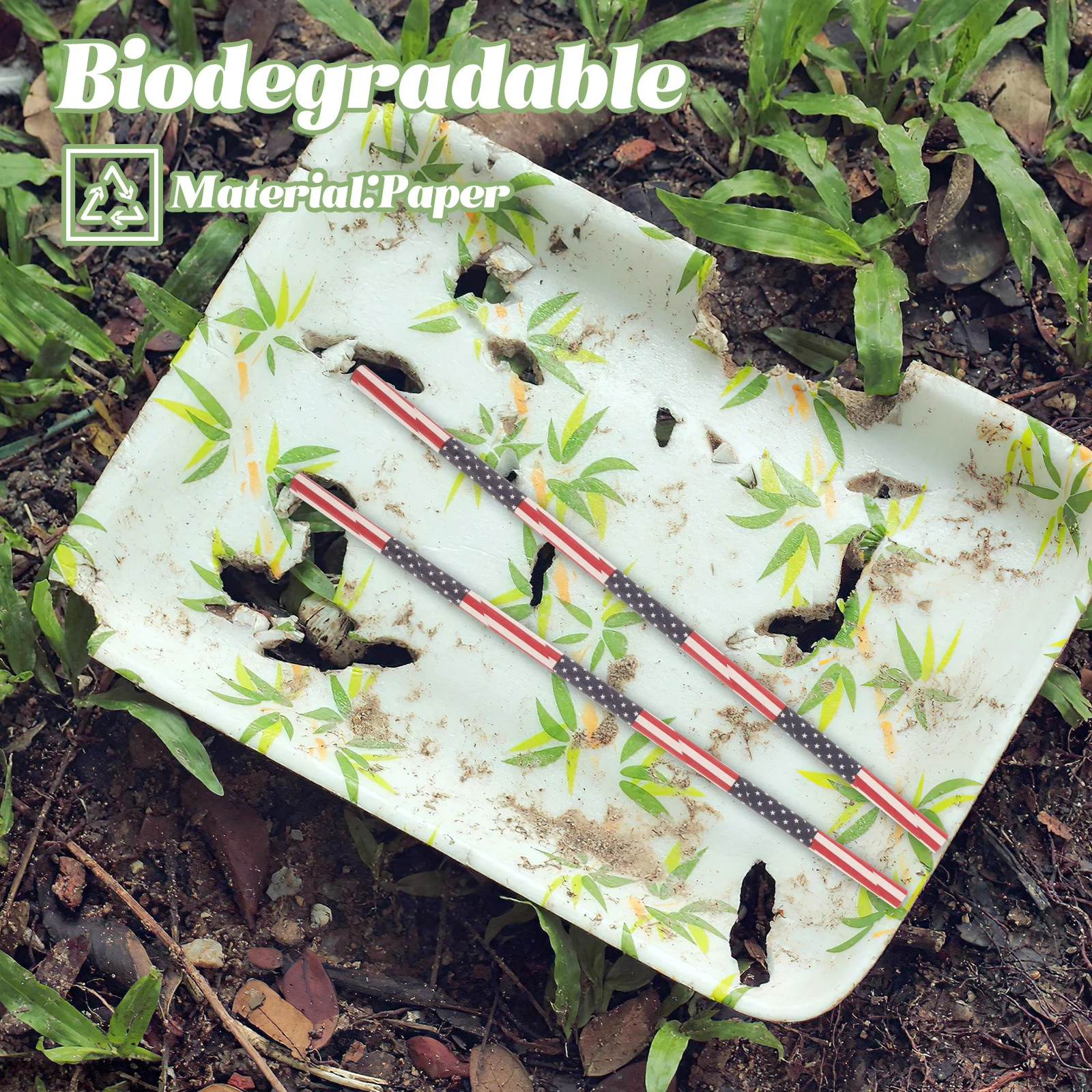 

50Pcs Patriotic Star and Stripe Paper Straws Biodegradable Food Safe Environmental Friendly for 4th of July Memorial Day