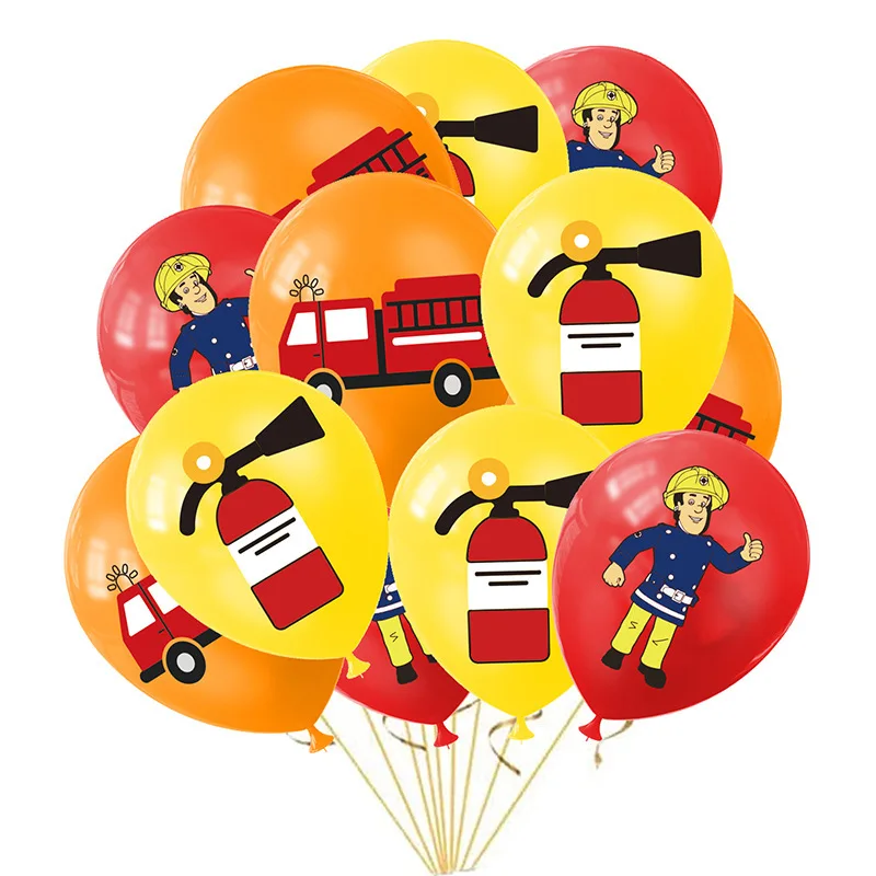 Firefighter Theme Latex Balloon, Fire Truck, Fire Extinguisher, Birthday Party Supplies, 12in, 12 PCs/Set