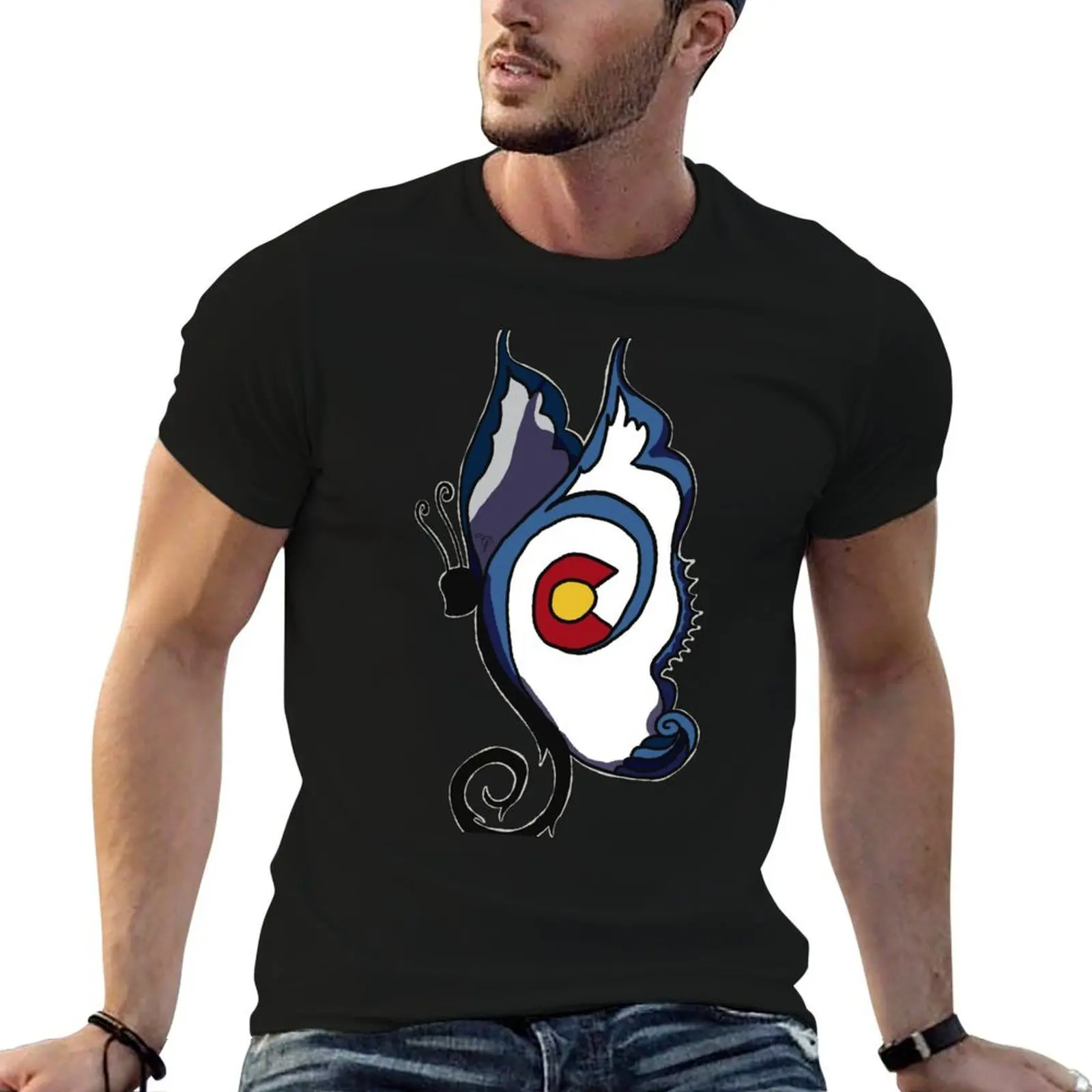 

cotton 100% brand man T-Shirt shirts for fit Flag t man slim Colorado shirt t Butterfly for shirt State luxury t men