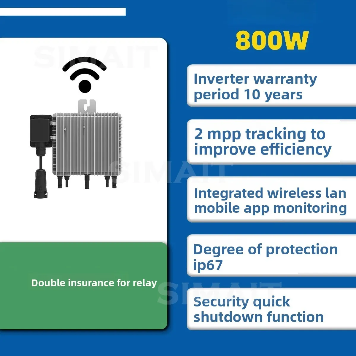800W 1000W PV Micro Grid Tie Inverter With Relay, Balcony Solar Micro Inverter, MPPT Pure Sine Wave