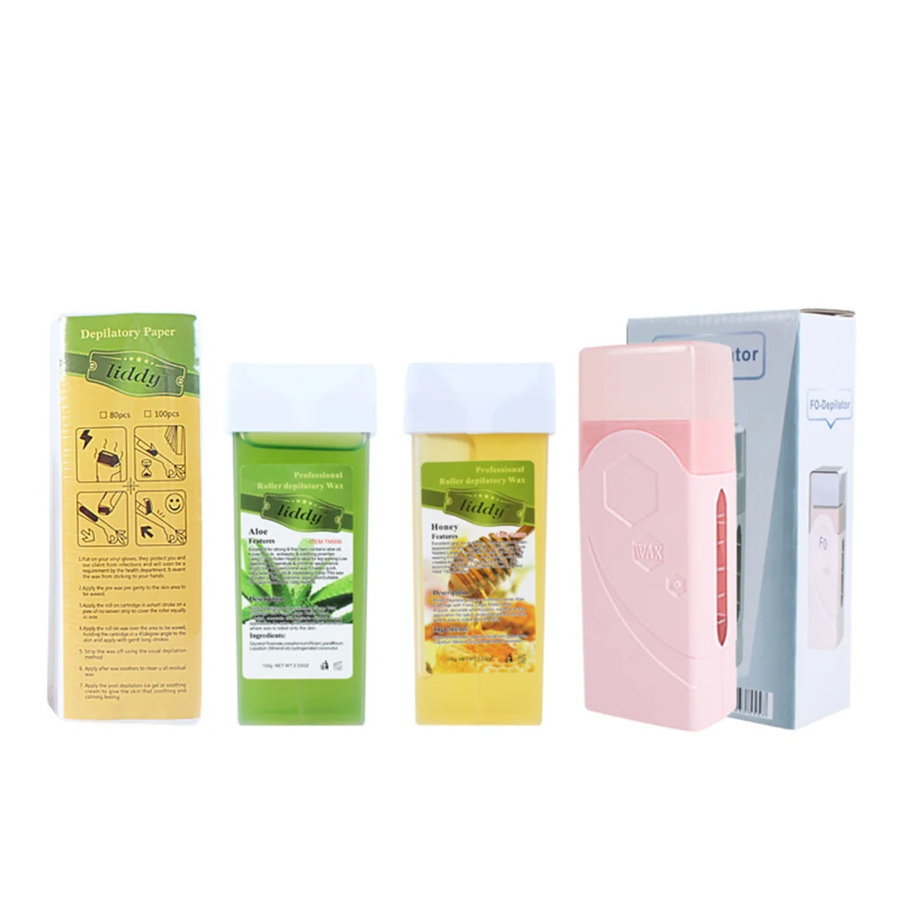 4pcs ABS Portable Wax Heater Set With Honey Aloe Soft Wax Cartridge Painless For Face Lips Arms Legs Hair Removal Wholesale