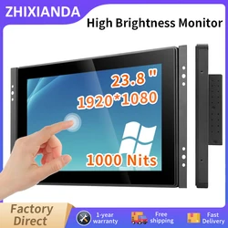 23.8 Inch 1920*1080 Outdoor 1000 Nits Flat Pure PCAP Waterproof Capacitive Touch Screen Monitor With VGA HDMI USB Port