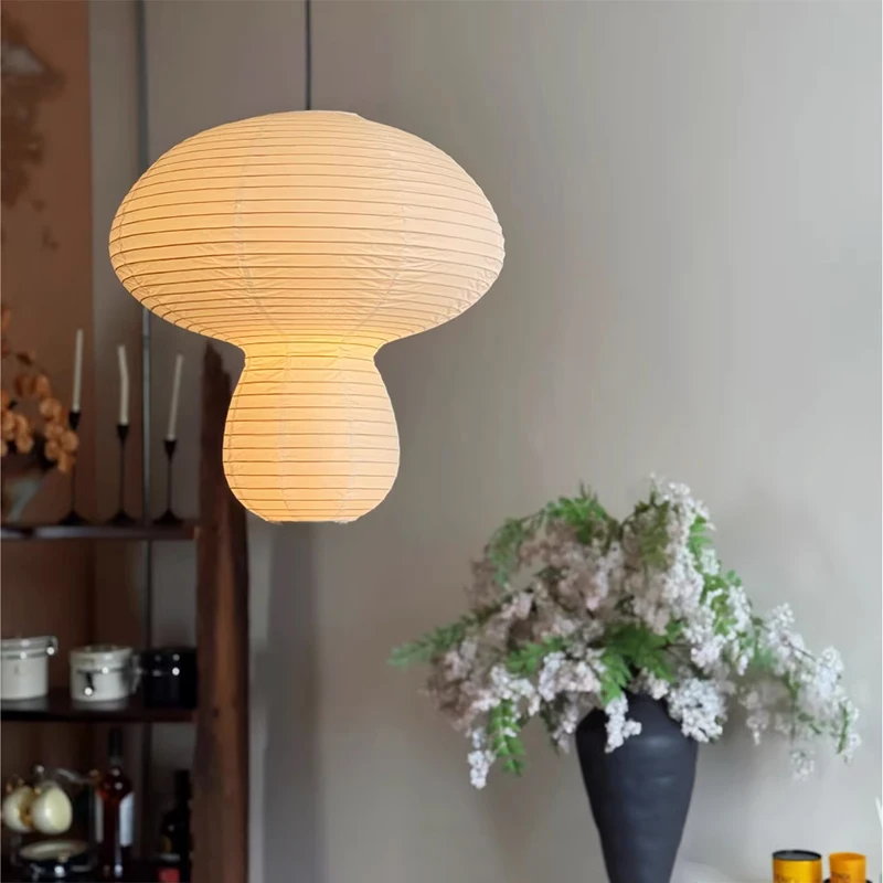 Lámpara Colgante Estilo Japonés Wabi Sabi para Dormitorio, Estudio, Habitación Infantil, Restaurante, Cafetería, Bar, B&B, Lámpara de Papel de Arroz con Forma de Hongo